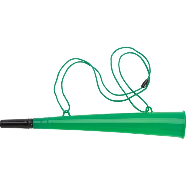 Trąbka kibica zielona 100 cm z nadrukiem logo – PP, sznurek