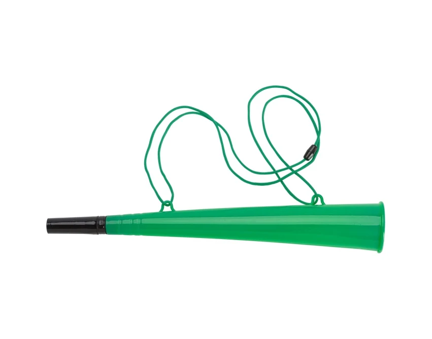 Trąbka kibica zielona 100 cm z nadrukiem logo – PP, sznurek