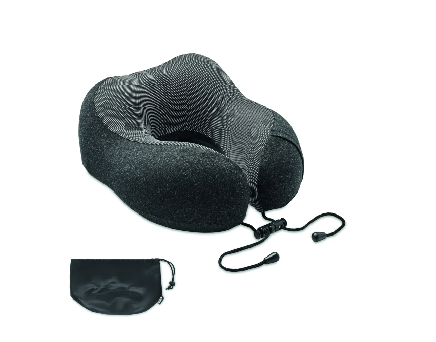 Poduszka podróżna RPET z logo – kamiennoszara, ergonomiczna
