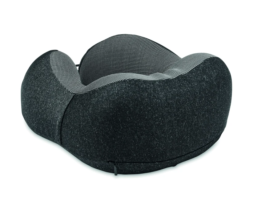 Poduszka podróżna RPET z logo – kamiennoszara, ergonomiczna