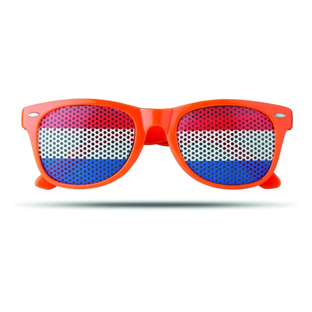 Pomarańczowe okulary kibica Flag Fun z flagą i logo