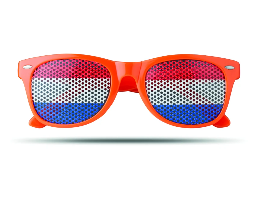 Pomarańczowe okulary kibica Flag Fun z flagą i logo