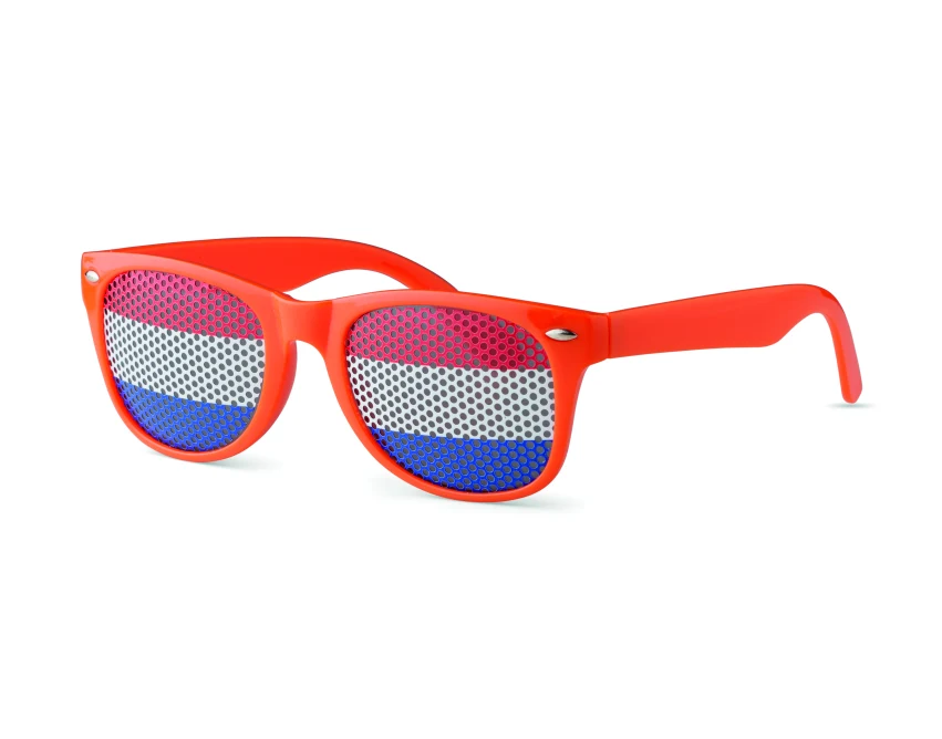 Pomarańczowe okulary kibica Flag Fun z flagą i logo