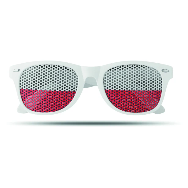Białe okulary kibica Flag Fun z flagą Polski i logo