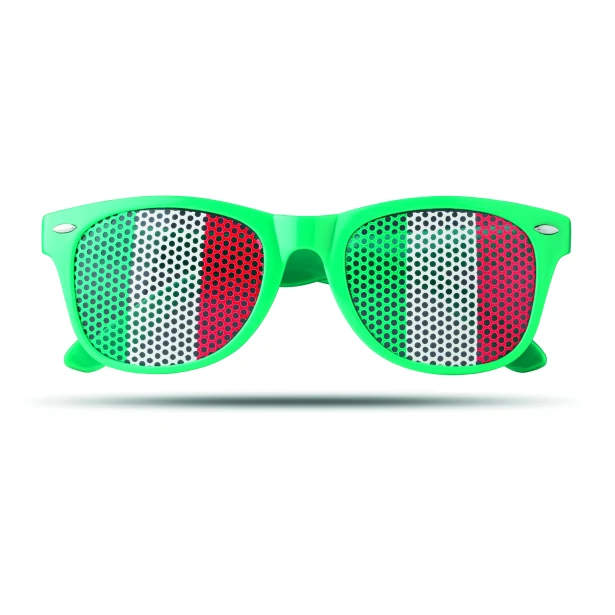 Zielone okulary kibica z włoską flagą i nadrukiem logo
