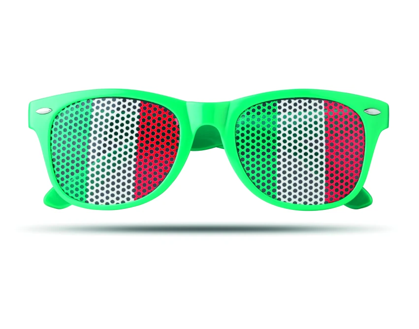 Zielone okulary kibica z włoską flagą i nadrukiem logo