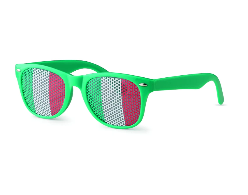 Zielone okulary kibica z włoską flagą i nadrukiem logo