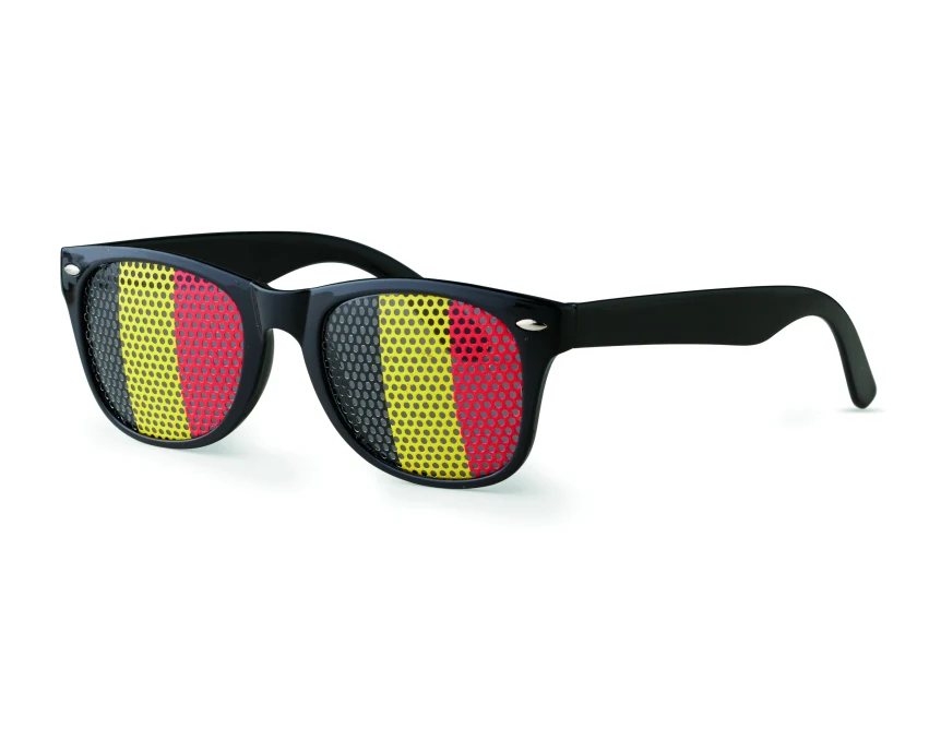 Czarne okulary kibica Flag fun z logo – gadżet firmowy