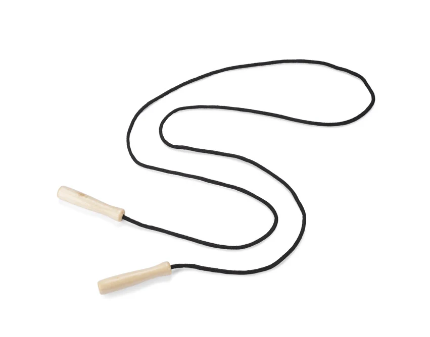 Drewniana skakanka SALTI z czarną linką 2,1 m z logo – gadżety firmowe dla klientów