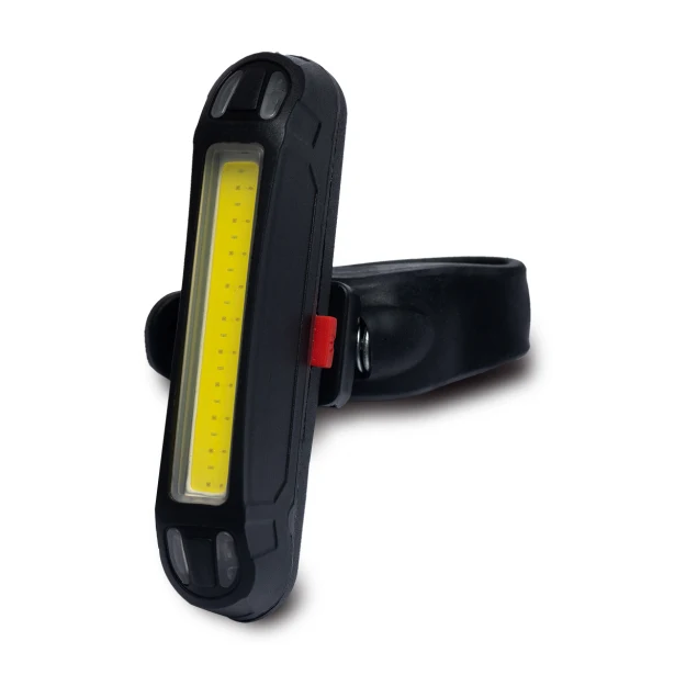 Czarna lampka rowerowa COB LED 100 lm USB z logo – gadżet reklamowy dla firm