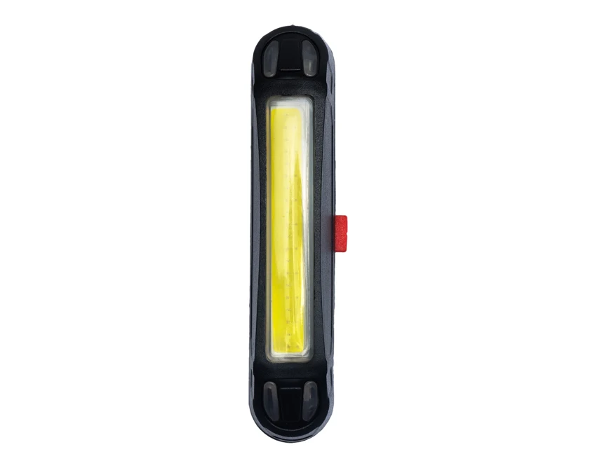 Czarna lampka rowerowa COB LED 100 lm USB z logo – gadżet reklamowy dla firm