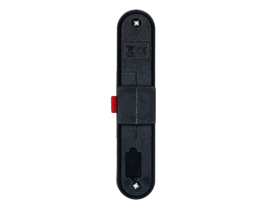 Czarna lampka rowerowa COB LED 100 lm USB z logo – gadżet reklamowy dla firm
