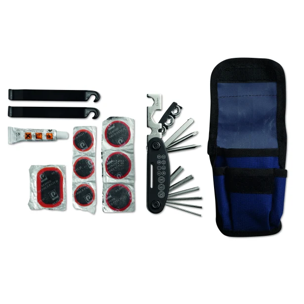 Niebieski 15-elementowy zestaw naprawczy do roweru Carbon Steel z logo firmy
