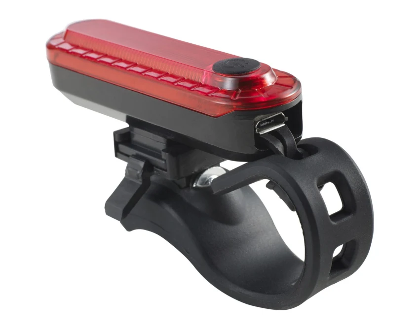Burgundowa lampka rowerowa z logo firmy USB ABS PC – gadżety reklamowe dla firm