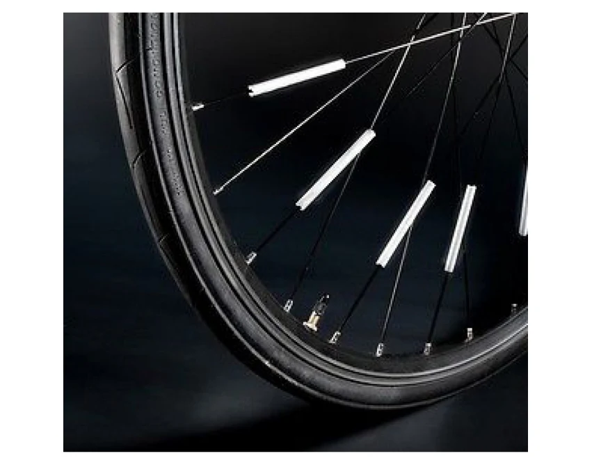 Srebrne paski ABS na szprychy rowerowe z logo – odblaskowe gadżety reklamowe