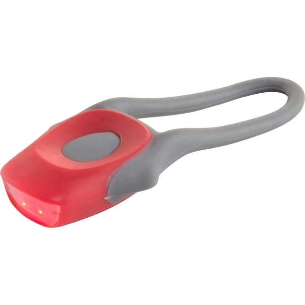 Czerwona lampka rowerowa 2 LED silikonowa z logo – gadżet firmowy, 2 tryby, plastik