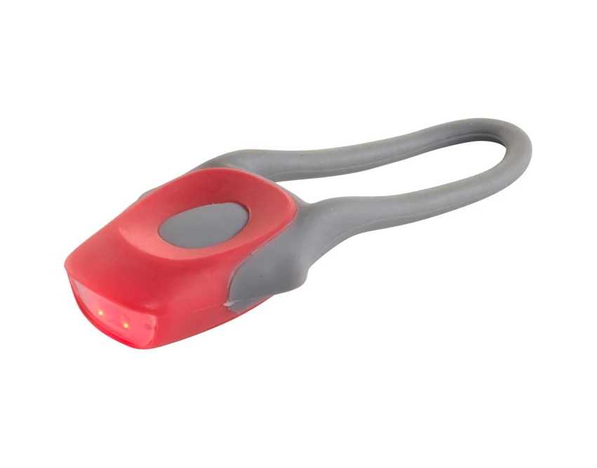 Czerwona lampka rowerowa 2 LED silikonowa z logo – gadżet firmowy, 2 tryby, plastik