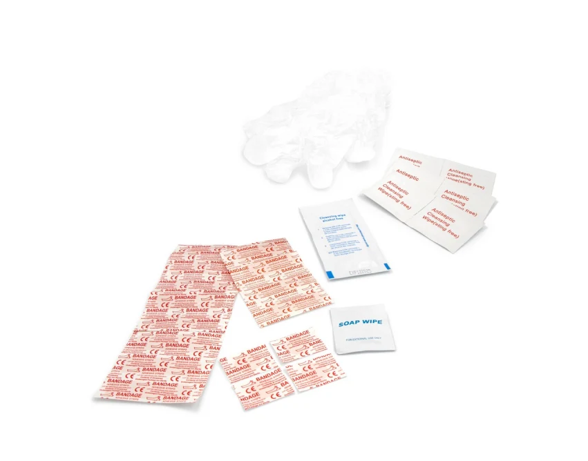 Czarna torba rowerowa Fabio z logo – apteczka, zestaw naprawczy, nylon 600D