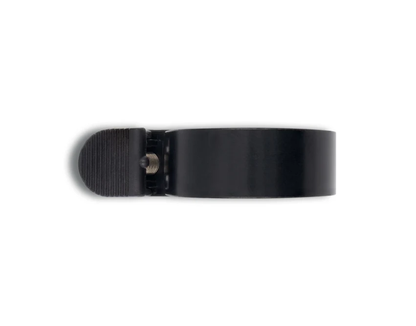 Czarny aluminiowy dzwonek rowerowy Tion z logo – personalizowany gadżet firmowy