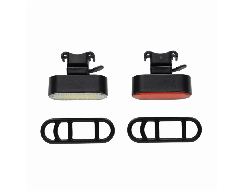 Czarny zestaw lampek rowerowych Lumino 60 lm IPX4 RABS z logo USB-C – gadżety firmowe
