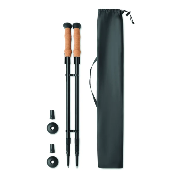 Czarne aluminiowe kijki nordic walking z korkiem Nole, pokrowiec RPET, logo firmy