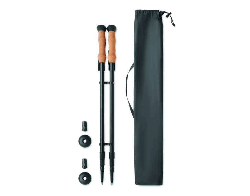 Czarne aluminiowe kijki nordic walking z korkiem Nole, pokrowiec RPET, logo firmy