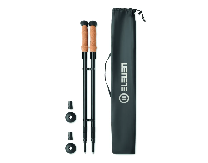Czarne aluminiowe kijki nordic walking z korkiem Nole, pokrowiec RPET, logo firmy