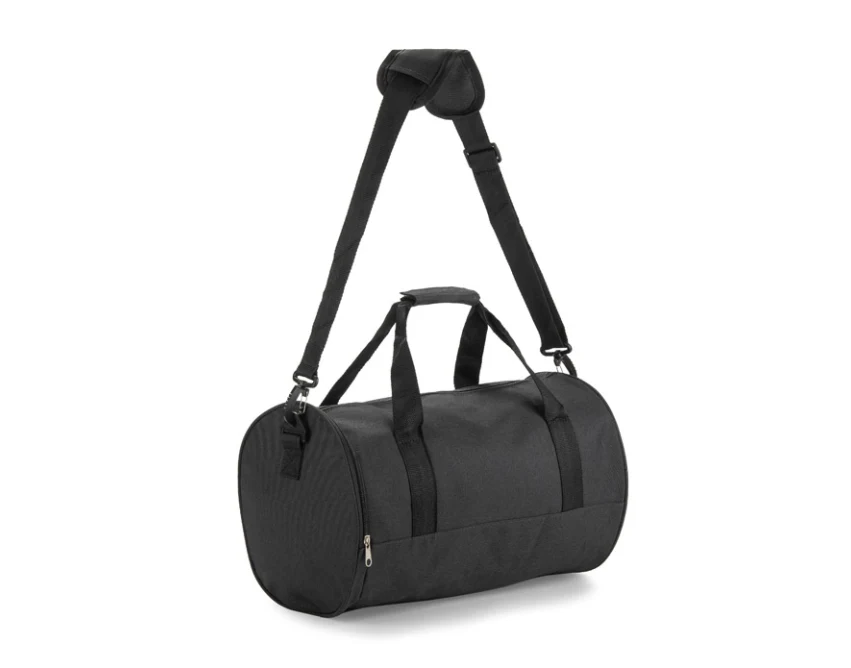 Czarna torba sportowa ATHLEX z logo firmy – reklamowa, wodoodporna, poliester