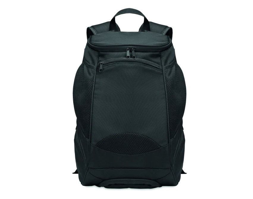 Czarny plecak sportowy 600D RPET z logo – personalizowany gadżet firmowy premium