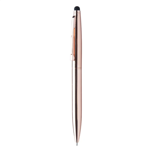 Metalowy długopis touch pen różowe złoto z logo – elegancki gadżet firmowy, grawer