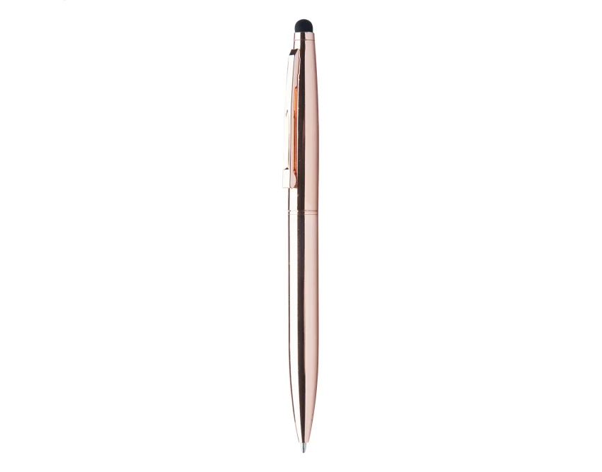 Metalowy długopis touch pen różowe złoto z logo – elegancki gadżet firmowy, grawer