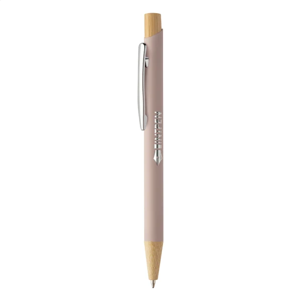 Długopis soft touch pastelowy róż, bambus, eco, grawer logo – prezent firmowy