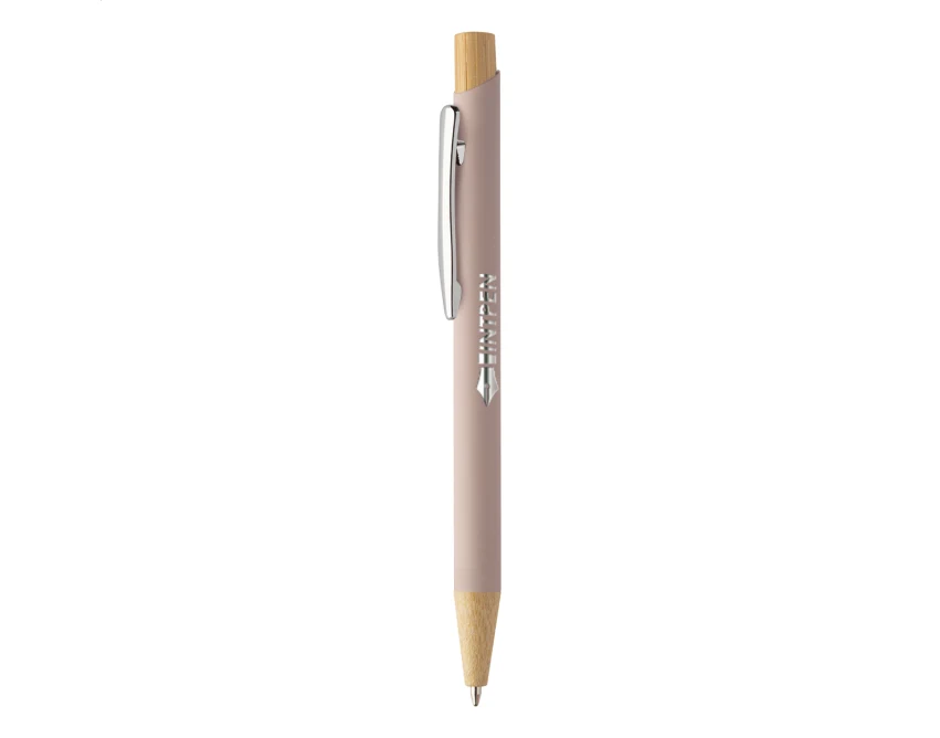 Długopis soft touch pastelowy róż, bambus, eco, grawer logo – prezent firmowy