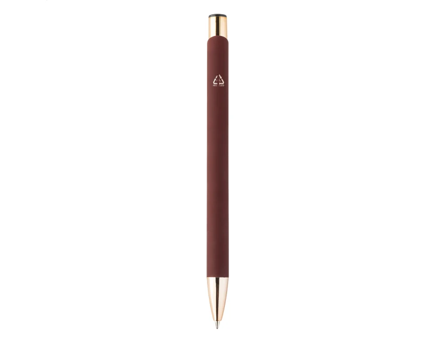Długopis burgundowy soft touch z aluminium z recyklingu, grawer logo – prezent firmowy