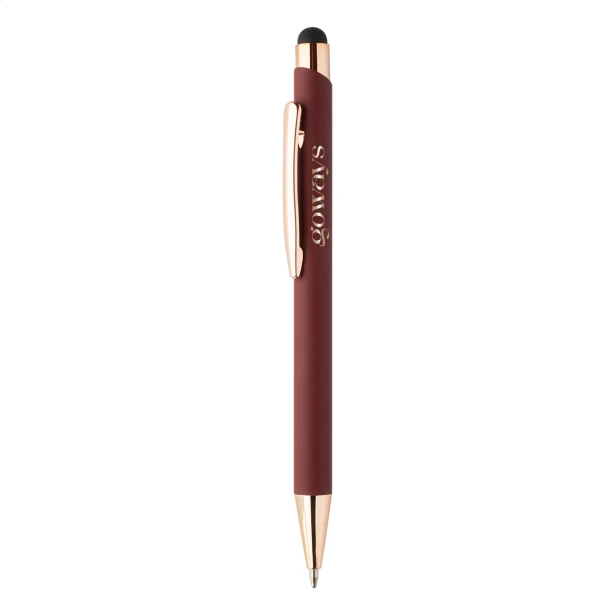 Długopis reklamowy burgund soft touch z logo rose gold, aluminium z recyklingu, stylus