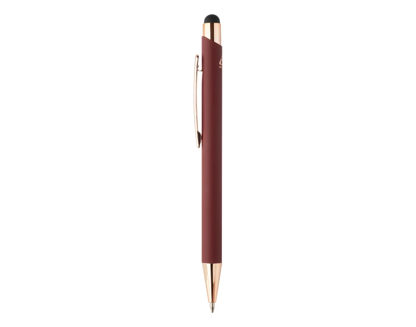 Długopis reklamowy burgund soft touch z logo rose gold, aluminium z recyklingu, stylus