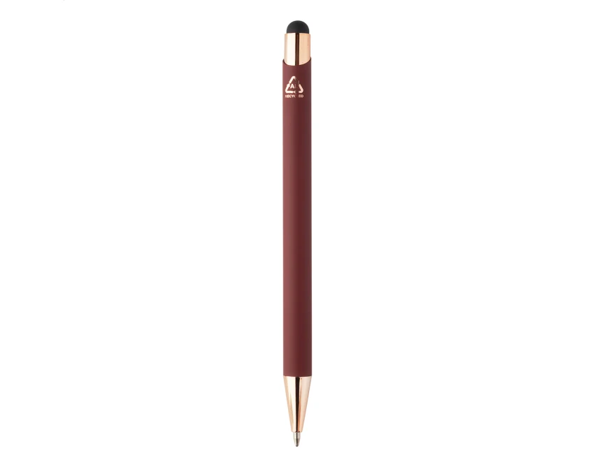Długopis reklamowy burgund soft touch z logo rose gold, aluminium z recyklingu, stylus