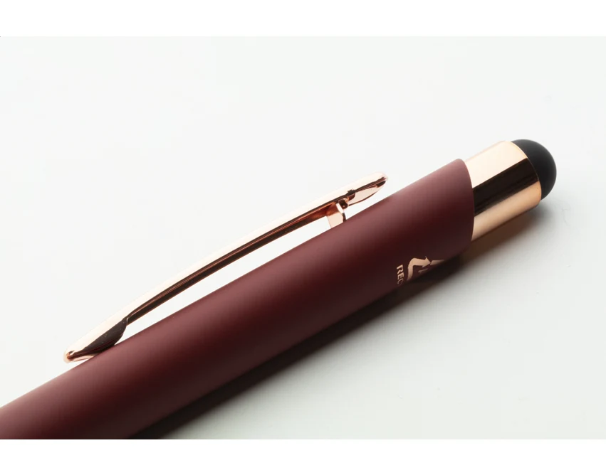 Długopis reklamowy burgund soft touch z logo rose gold, aluminium z recyklingu, stylus
