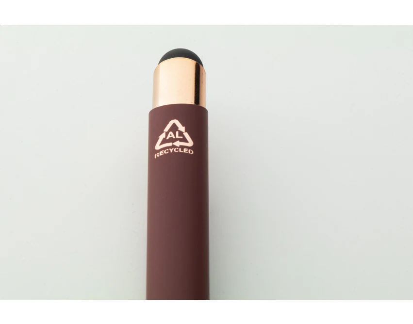 Długopis reklamowy burgund soft touch z logo rose gold, aluminium z recyklingu, stylus
