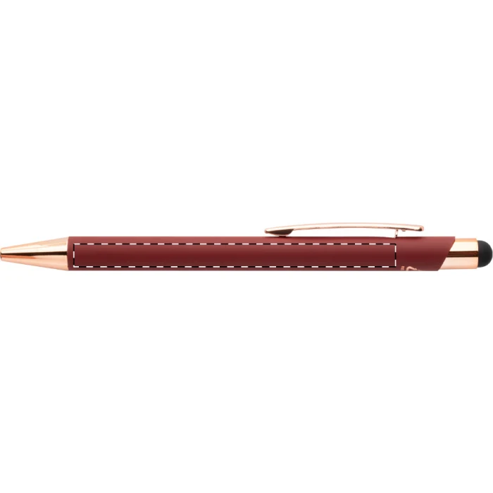 Schemat znakowania dla Nadruk UV - UVA na gadżecie: Długopis reklamowy burgund soft touch z logo rose gold, aluminium z recyklingu, stylus