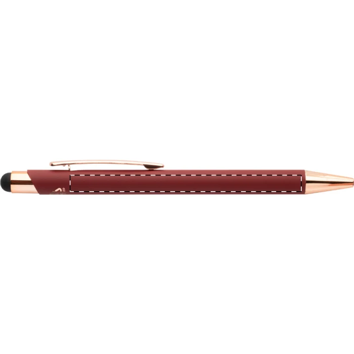 Schemat znakowania dla Grawerowanie laserowe - E1 na gadżecie: Długopis reklamowy burgund soft touch z logo rose gold, aluminium z recyklingu, stylus