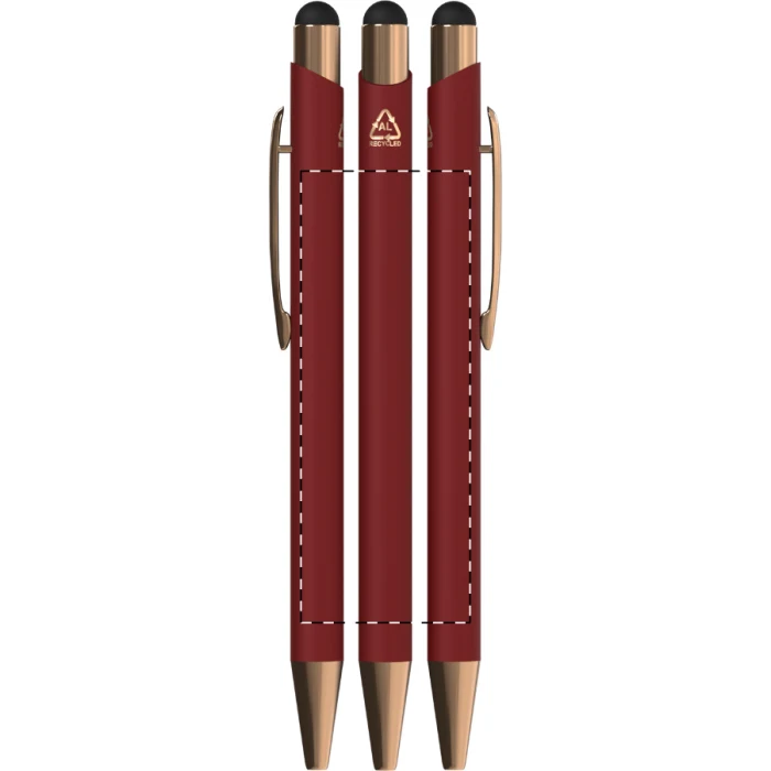 Schemat znakowania dla Grawerowanie laserowe - EP1 na gadżecie: Długopis reklamowy burgund soft touch z logo rose gold, aluminium z recyklingu, stylus