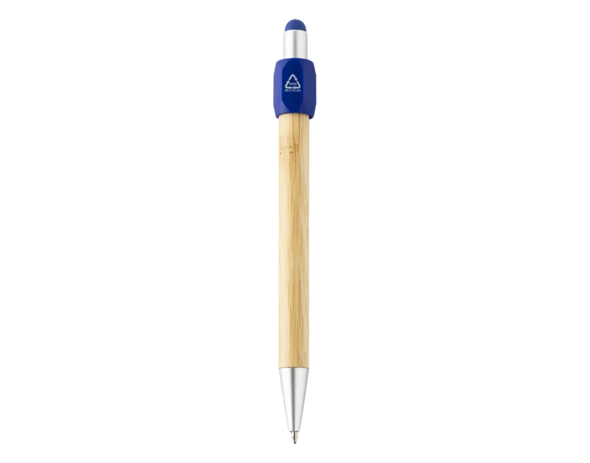 Długopis bambusowy z spinnerem niebieski stylus