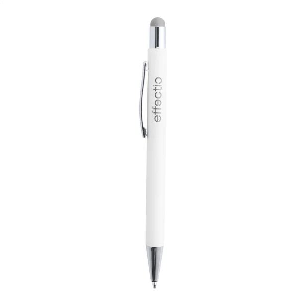 Aluminiowy długopis stylus biały-srebrny z grawerem logo - gadżet reklamowy dla firm