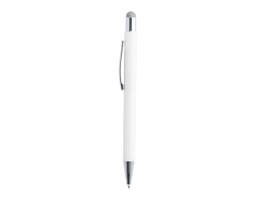 Aluminiowy długopis stylus biały-srebrny z grawerem logo - gadżet reklamowy dla firm