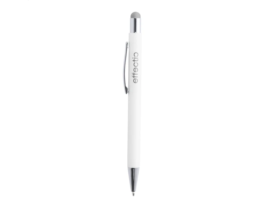 Aluminiowy długopis stylus biały-srebrny z grawerem logo - gadżet reklamowy dla firm