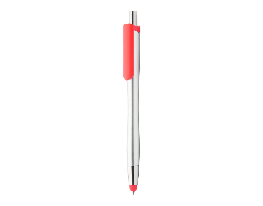 Czerwony długopis plastikowy z logo, stylus, srebrny klip – gadżet reklamowy ABS