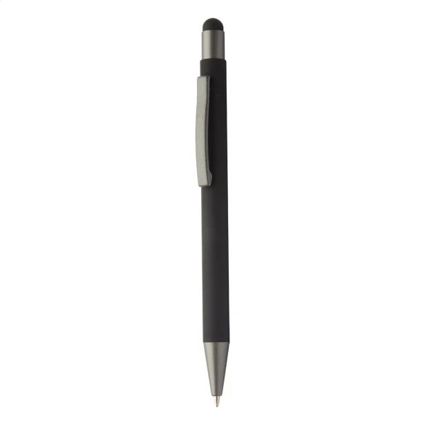 Czarny długopis touch pen z recyklingowanego aluminium z logo firmy – gadżet reklamowy
