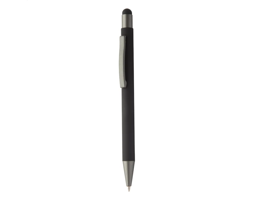 Czarny długopis touch pen z recyklingowanego aluminium z logo firmy – gadżet reklamowy