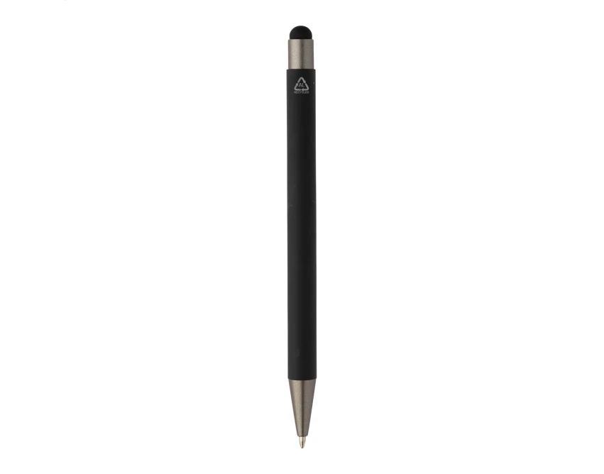 Czarny długopis touch pen z recyklingowanego aluminium z logo firmy – gadżet reklamowy